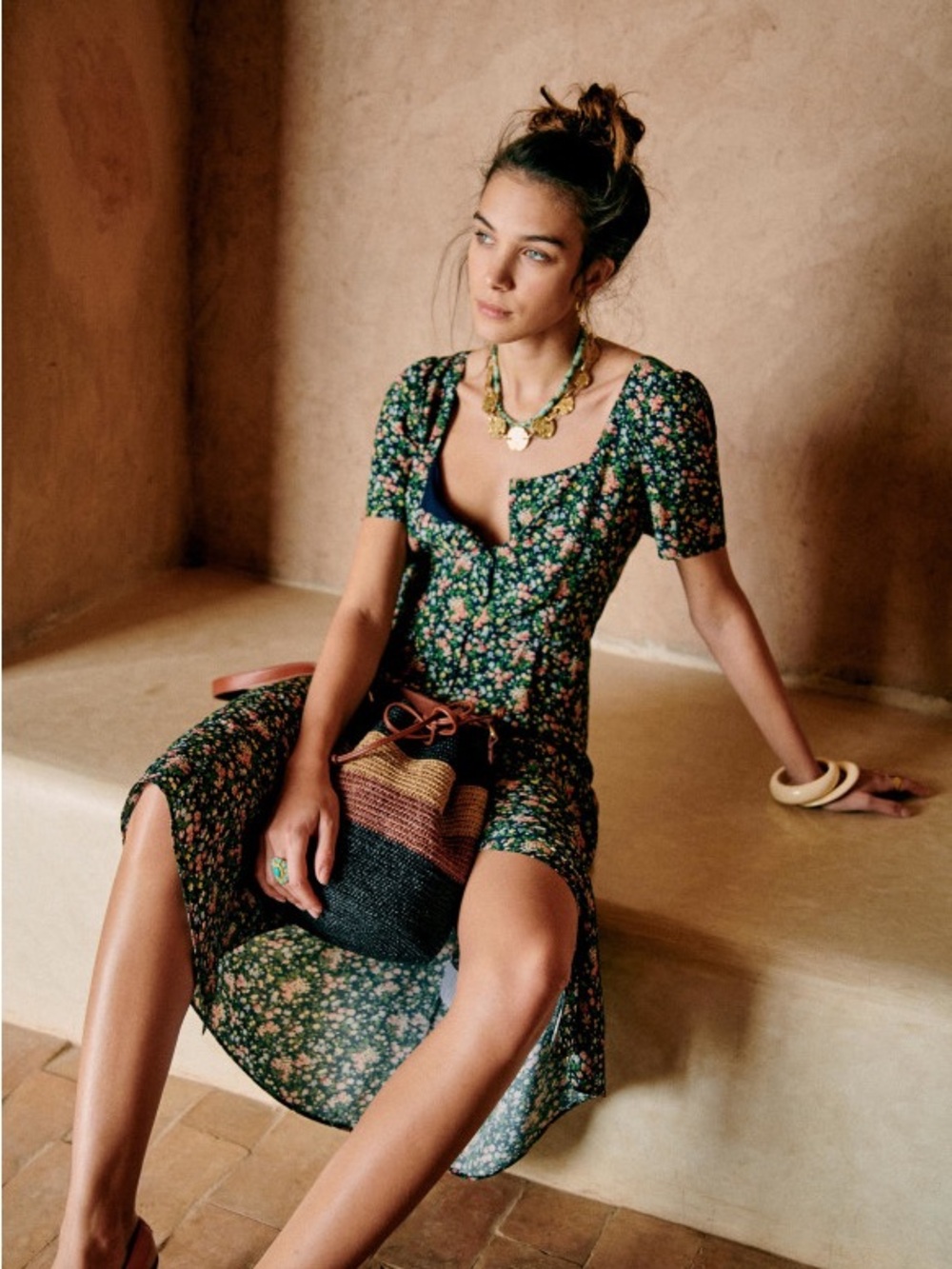 Sézane Robe Victoria Printed Garden Marine